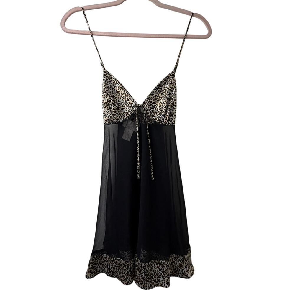 Sm Y2k Vtg Inner Most Leopard and Black Sheer Babydoll Slip Dress Festival Glam
